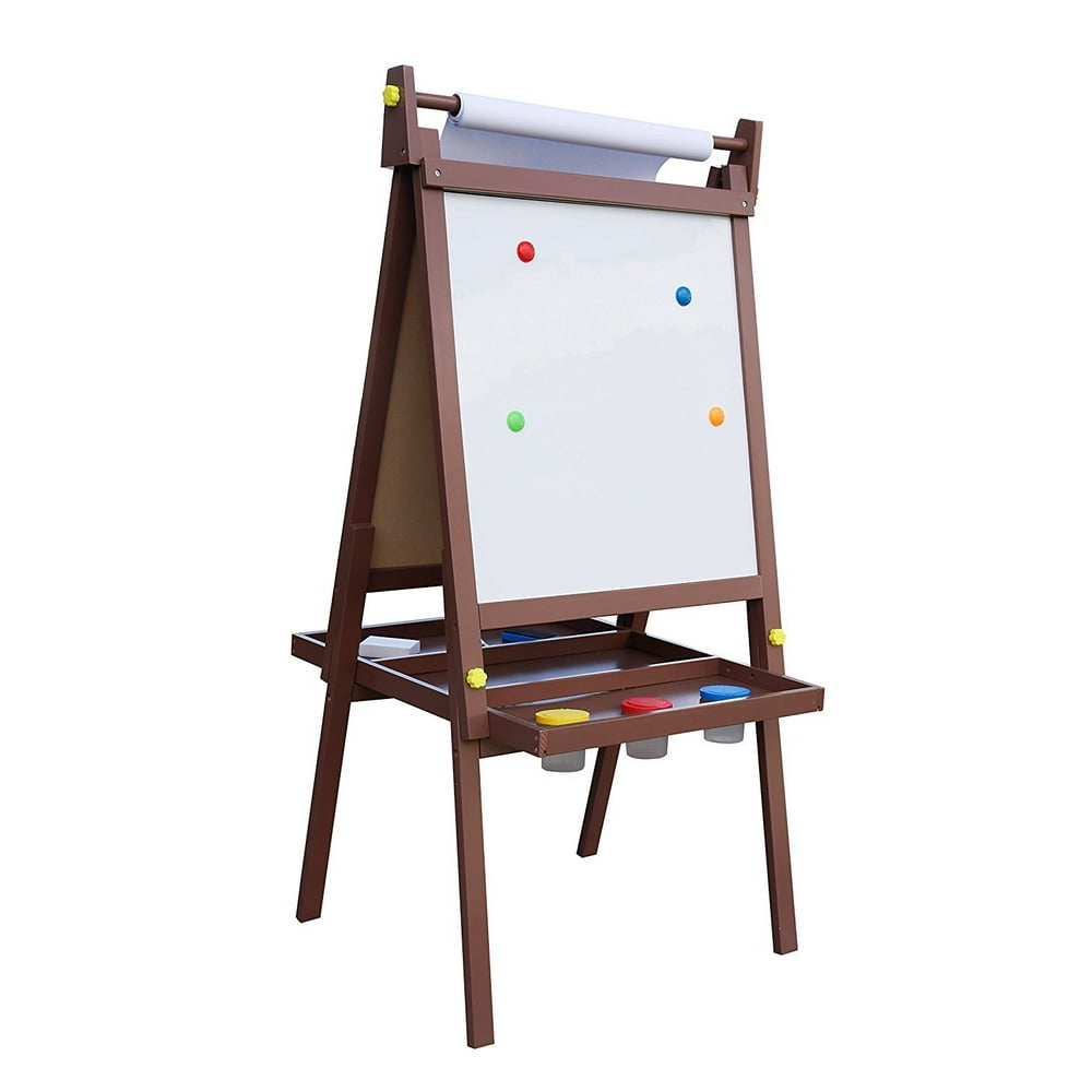 Pidoko Kids Standing Art Wooden Easel, Espresso Dry Erase