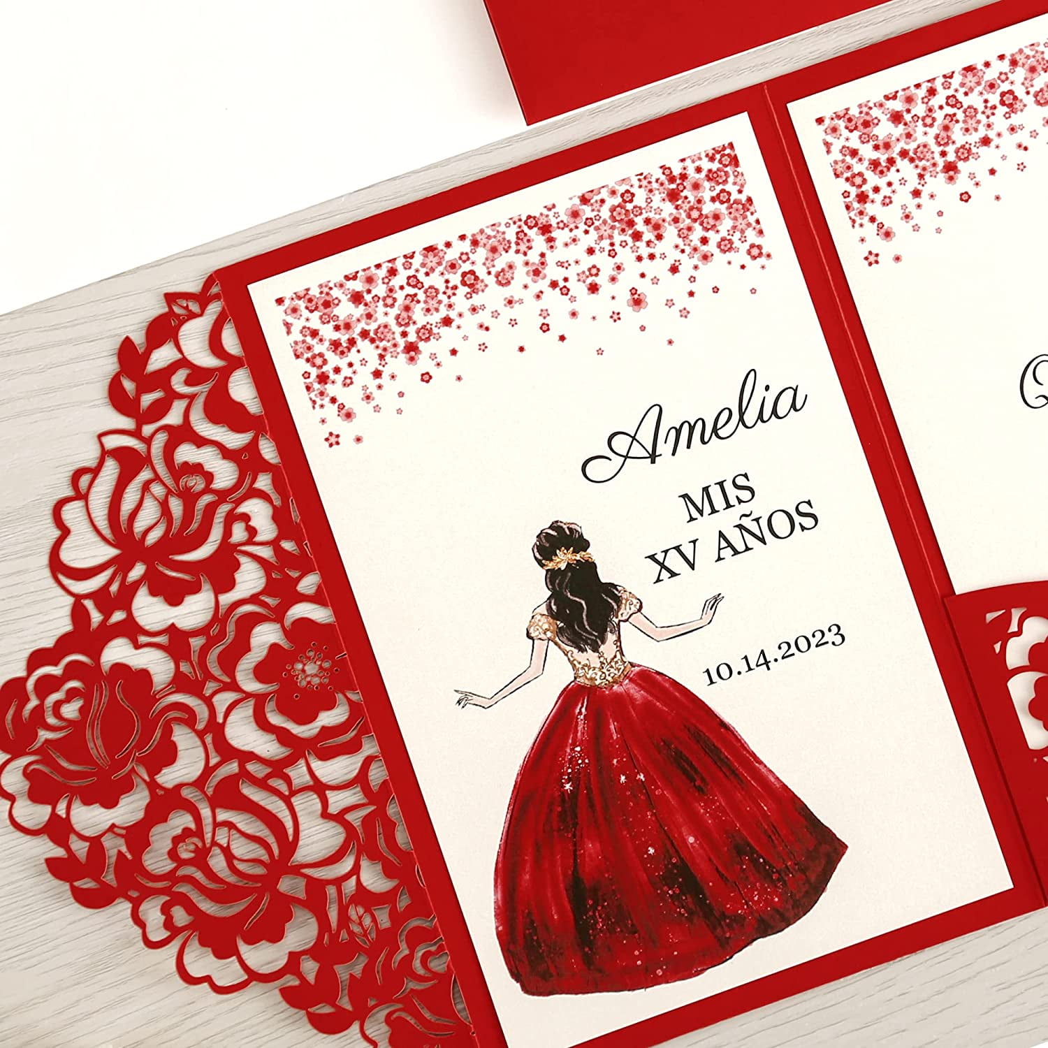 DORIS HOME 50pcs Laser Cut Quinceanera Invitations Red, 4.7x7.1  Personalized Quince Invitations for 15th Birthday, Invitation cards for  Sweet 16 with