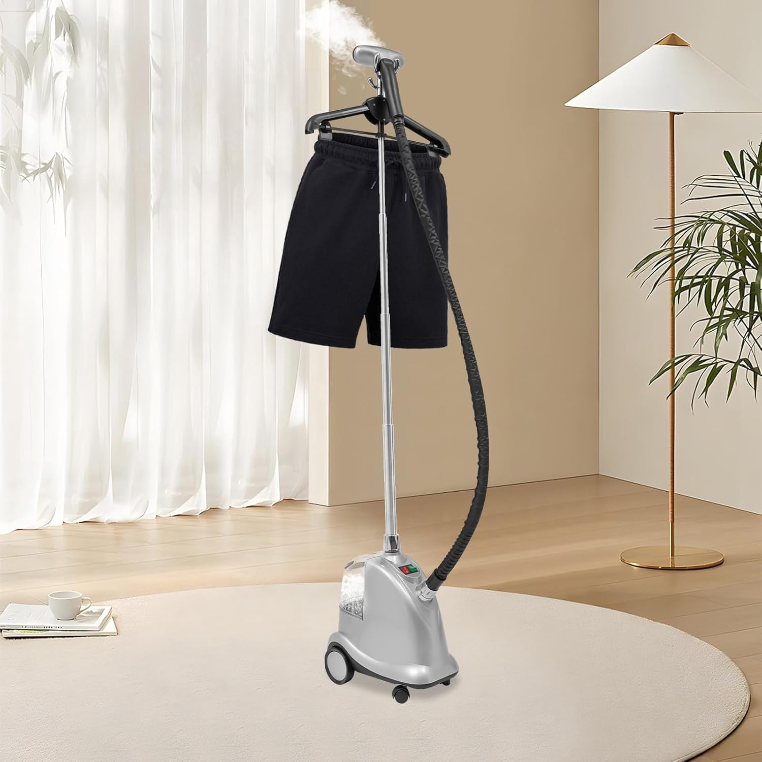 1800W Full Size Garment Steamer Professional Standing Steamer for Clothes Steaming Wrinkle Remover with Roll Wheels & Large 3L Water Tank