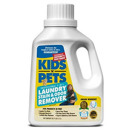 KIDS ‘N’ PETS – 5-In-1 Laundry Stain & Odor Remover – 50 oz – Professional Strength Formula Eliminates Tough Stains & Odors – No Harsh Chemicals, Non-Toxic & Child Safe