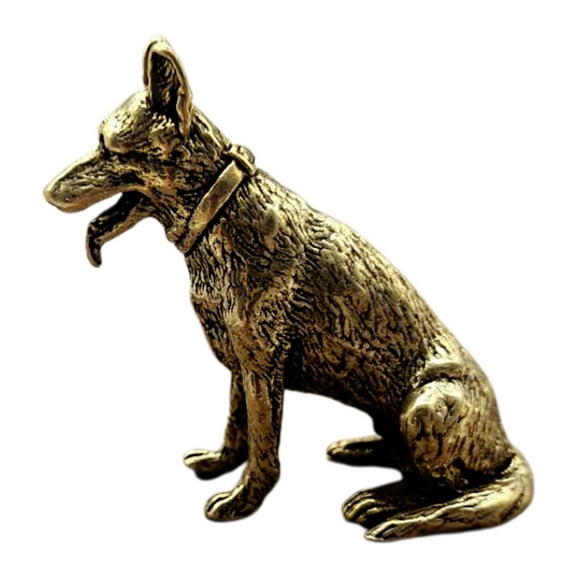 Sinyiin Brass Metal Lucky Fortune Dog Statue Small Ornament Vintage Little Puppy Chinese Desktop Tea Pet Sitting Wolf Animal Figurines Decoration Gifts