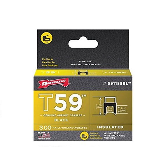Arrow 591188Bl Pack of 300 1/4" x 5/16" Black Insulated Staples for T59 Stapler