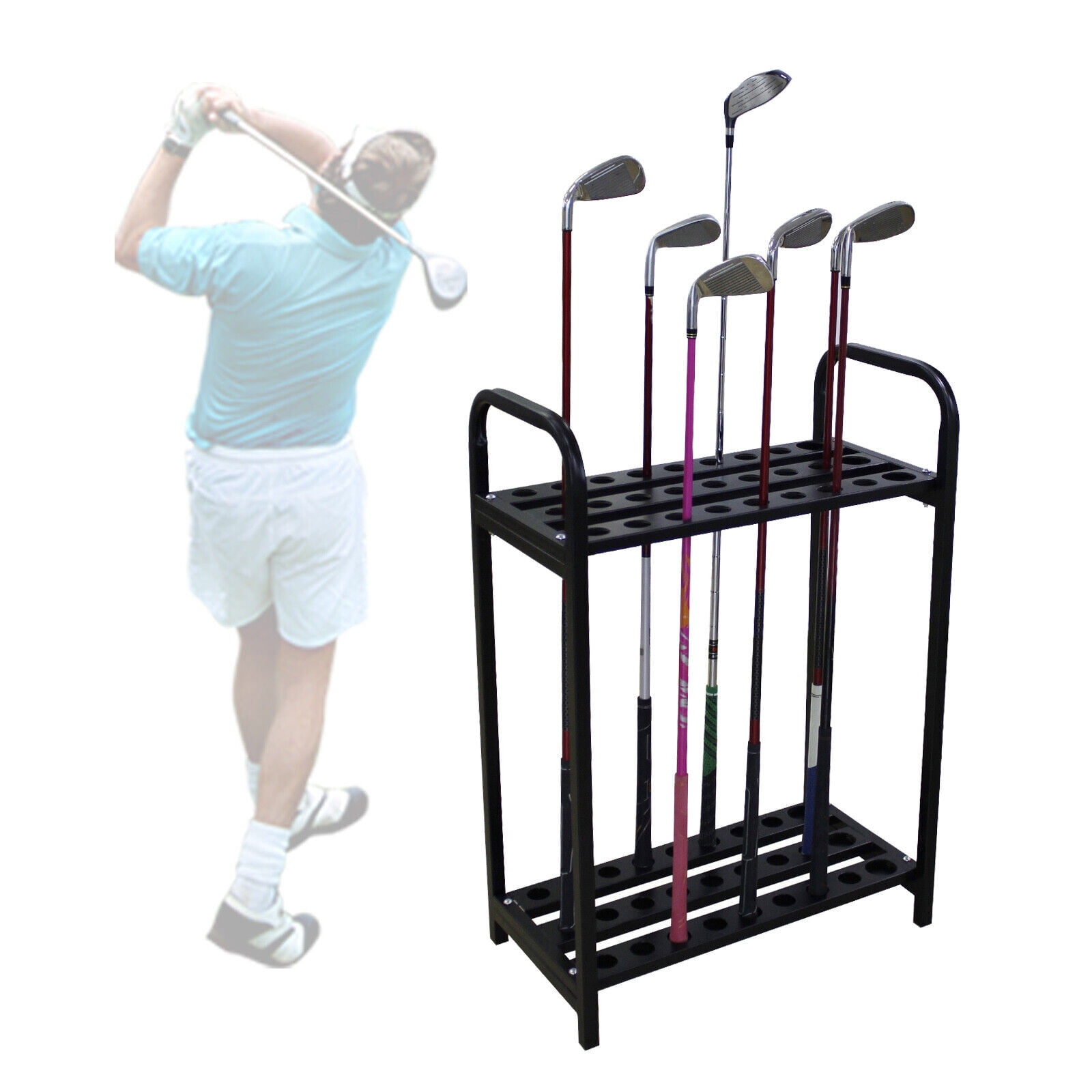 Floor Standing Golf Club Display Holder, Steel, 27-Hole Golf Clubs Organizer Rack Black