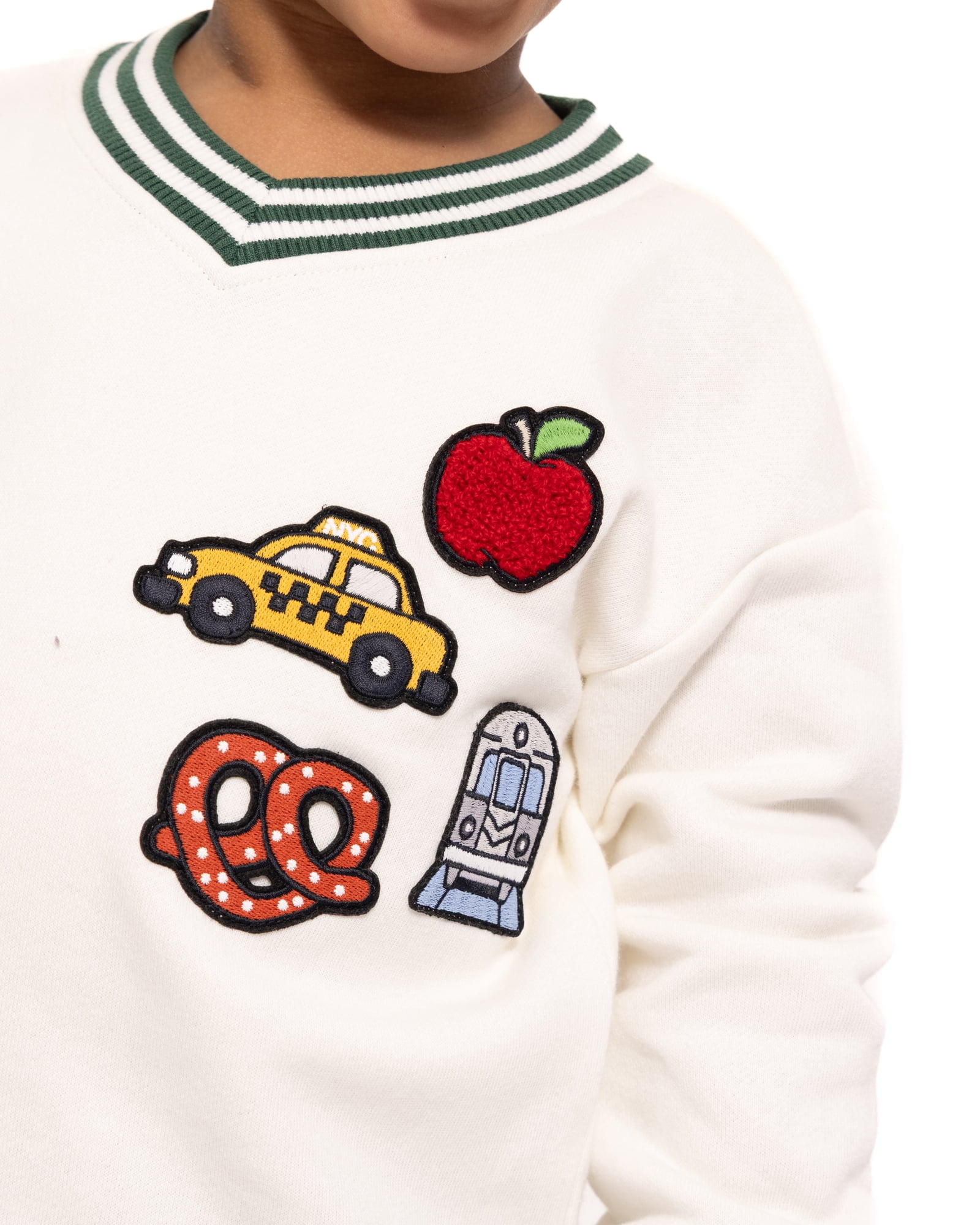 Wonder Nation Toddler Boys Embroidered Patch Graphic V Neck Sweatshirt, Sizes 12M-5T