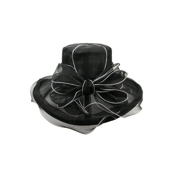 Chic Headwear Organza Floppy Church Hat w/ Bow - Black