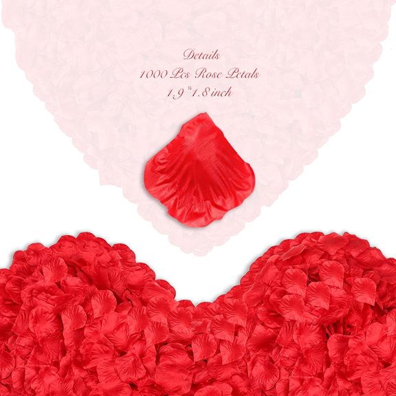 Artificial Red Rose Petals, 2000pcs, Small, Silk, Fake, Non-Toxic, Reusable, Valentine's Day, Home Decor