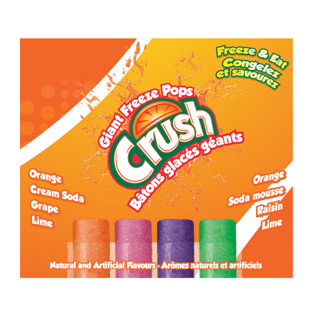 Crush Giant Freeze Pops - Orange, Cream Soda, Grape, Lime - 27 x