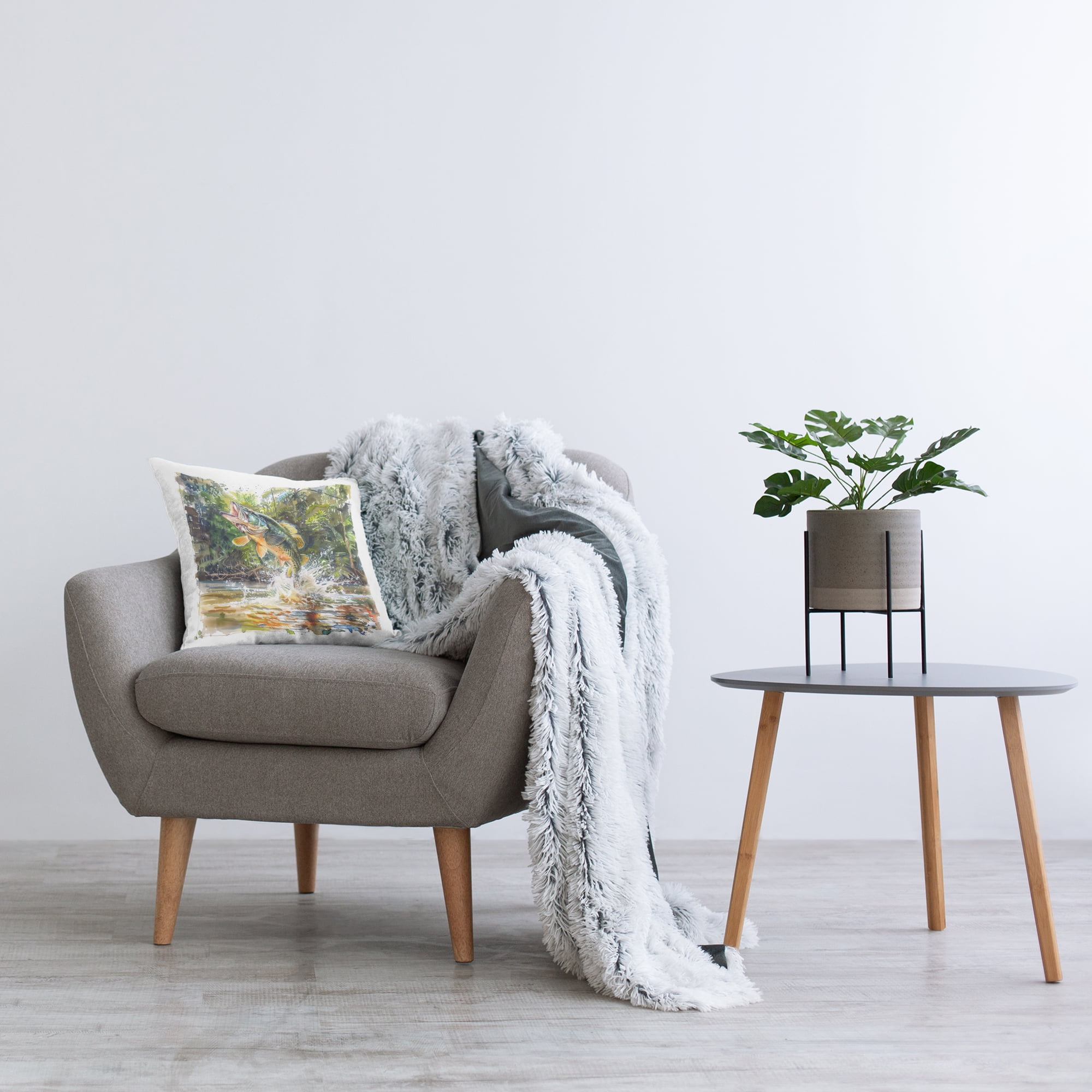 Stupell Industries Jumping Bass Fish Decorative Printed Throw Pillow Design by LSR Design Studio.