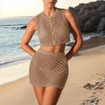 thumbnail image 4 of Conjuntos de Dos Piezas de Falda y Pareo, Trajes de Baño de Crochet para Mujer, Conjuntos de Playa Sexys para Vacaciones en Resorts. Caqui M, 4 of 9