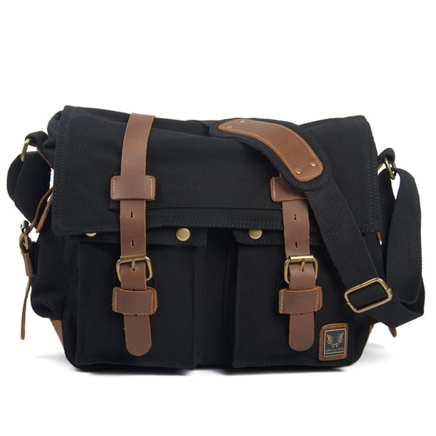 Bolso bandolera de lona retro con cinturón de piel de caballo para hombre y mujer, mochila informal de un solo hombro