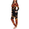 thumbnail image 2 of Renewold 2pcs Breathable Pjs Set Women's Autumn Maple Leaves Pajama Warmth Size S Athletic Clothing Sweatpants with Big Pockets Thanksgiving Fall Graphic Long Sleeve Nightwear, 2 of 5