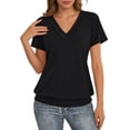 thumbnail image 3 of Womens Tshirt Solid V Neck Short Sleeve V Neck Soft Everyday Basic Tee for Ladies Black XL, 3 of 5