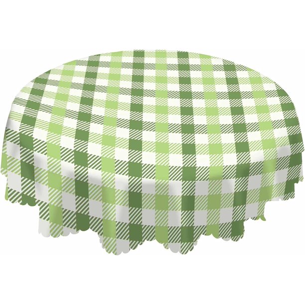 Green Checkered Table Cloth Stripe Grid Slashes Simple Trendy Round