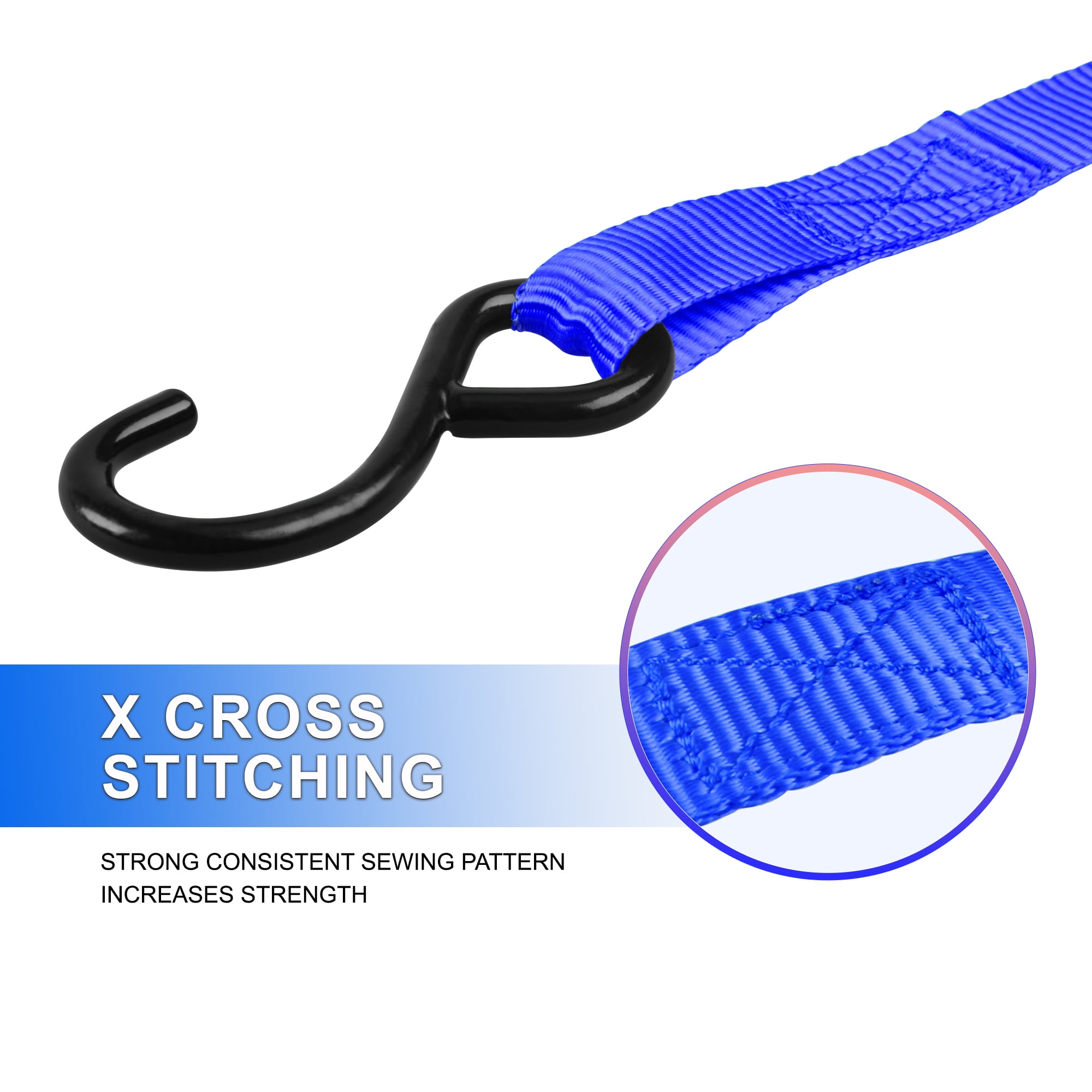 AWELCRAFT 4 X 1500 lbs Ratchet Straps, 15ft Tie Down Strap Set with ''S" Hooks, Blue