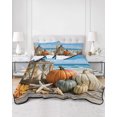 thumbnail image 2 of Quilt King Size Bedding Set, Fall Coastal Pumpkins Reversible Summer Quilt 3 Pieces, Thanksgiving Ocean Beach Waves Leaf Lightweight Bedspreads Coverlets with 2 Pillow Shams for All Seasons, 2 of 5