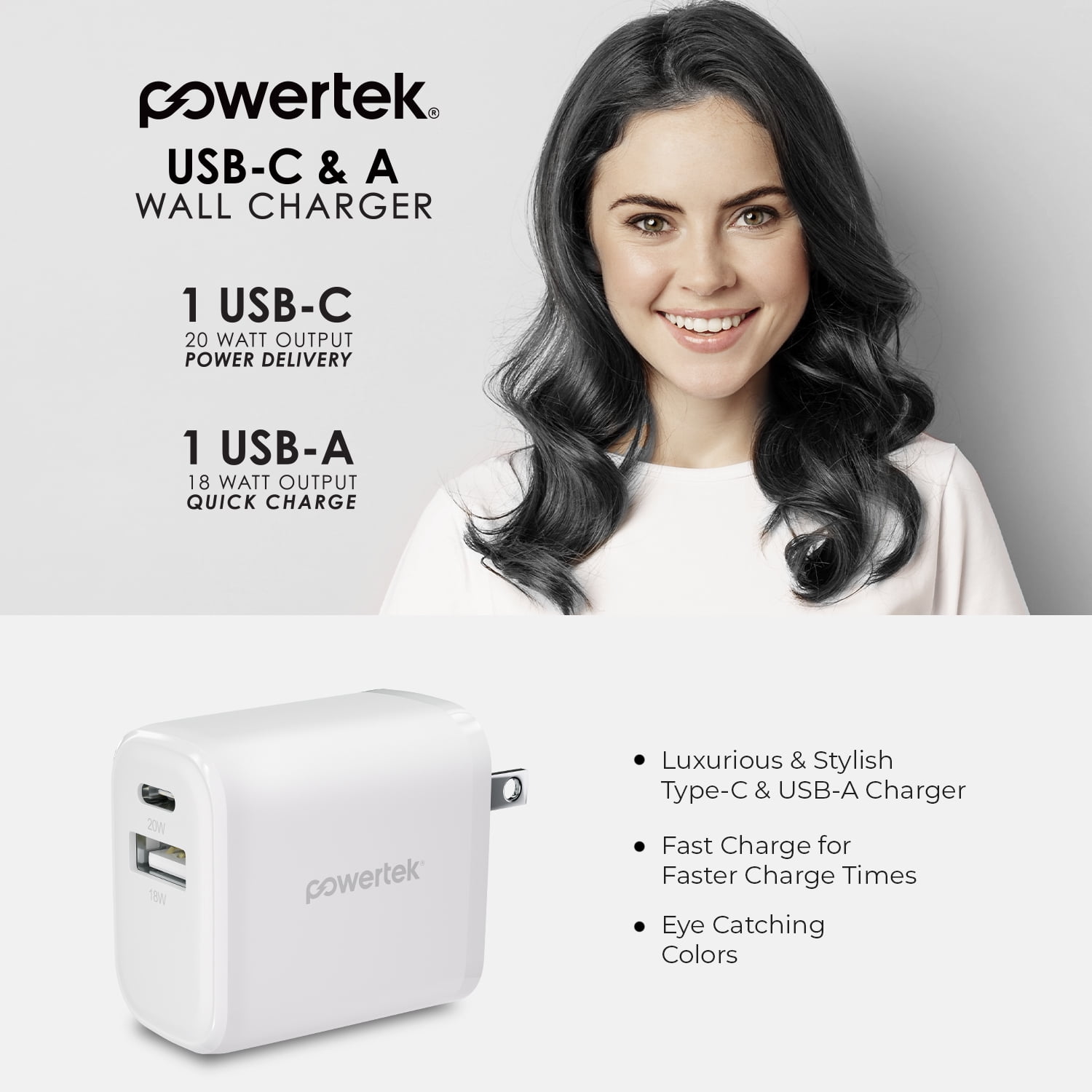Liquipel Powertek Pastel Velvet 20W Combo Wall Charger - White
