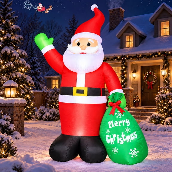 Teblint 8FT Christmas Inflatables Santa Claus Outdoor Decorations, Blow up Santa with Gift Bag & Built-in LED Lights, UL Approved Plug, Xmas Outside Indoor Decor for Front Back Yard Garden Lawn