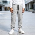 thumbnail image 5 of Boys Cargo Pants with Pockets Casual Regular Fit Elastic Waist Drawstring Kids Jogger Pants Gray 12, 5 of 7