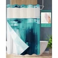 thumbnail image 2 of No Hook Shower Curtain with Snap in Liner, Green Abstract Art Watercolor Painting Texture Hotel Shower Curtains for Bathroom, Washable Shower Curtain Liner Set with Mesh Top Window, 72"x96", 2 of 6