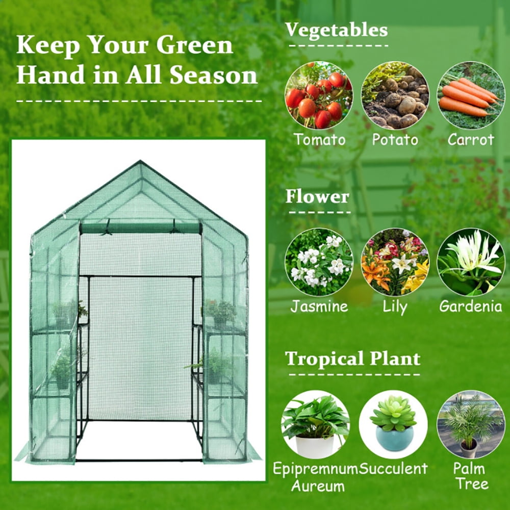 Resenkos Walk-in Greenhouse,Plant Gardening Green House,Walk-in Greenhouse 56 x 56 x 77 Inch Gardening with Observation Windows