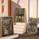 thumbnail image 3 of Impresiones de arte egipcio antiguo negro dorado, carteles 3D, Faraón y sus maidines, pintura de pared de lienzo para habitación, imágenes decorativas, 3 of 4