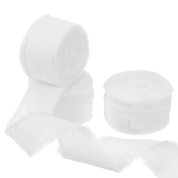 Uxcell Cotton Handmade Fringe Ribbon 1 Inch x 21 Yard Frayed Fringe Ribbons White 3 Roll