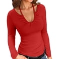 thumbnail image 1 of Womens Fall Clothes Long Sleeve Shirts Halter U Neck Ribbed Knit Slim Fitted Basic Casual Tops Red S, 1 of 9