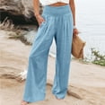 thumbnail image 2 of Linen Palazzo Pants for Women Casual,Women Linen Palazzo Pants Summer Casual Loose High Waist Wide Leg Long Lounge Pant Trousers with Pocket, 2 of 6