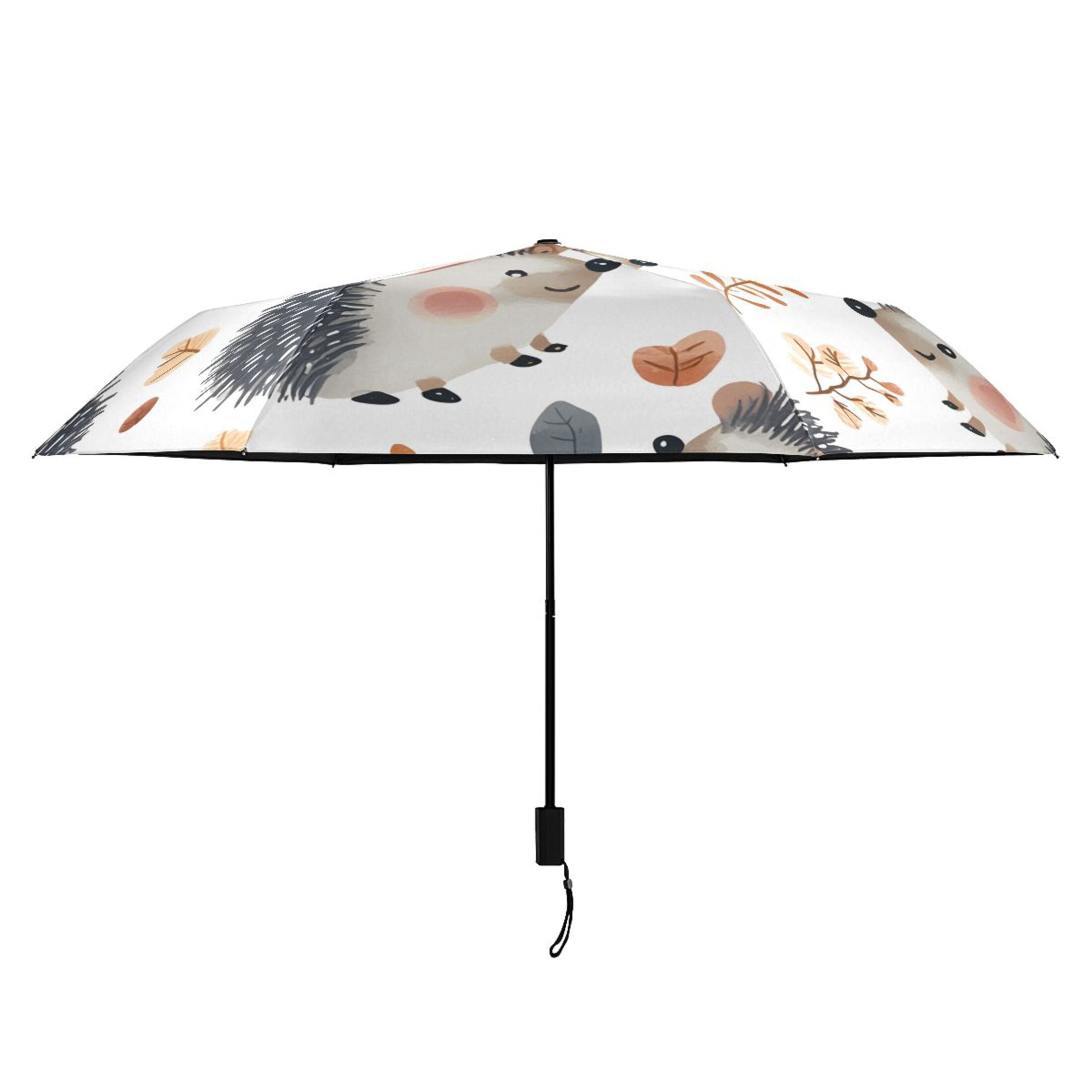 ALAZA Hedgehog Autumn Leave UPF 50+ Compact Folding Umbrella for Rain Travel Umbrella Packable