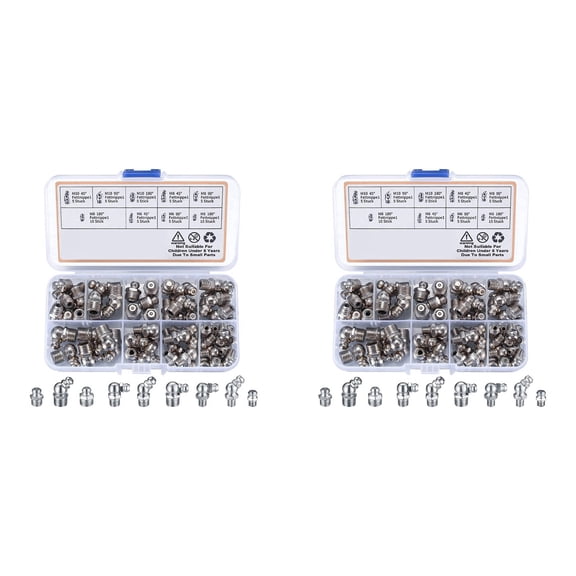 120Pcs Metric Grease Fittings Kit, M6 M8 M10 45 90 Degree Hydraulic Grease Zerk Assortment for Angled Grease Mechanical