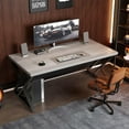 thumbnail image 3 of LVB Grey Computer Office Desk,  Wood PC Gaming Gray Desk for Home Office, Modern Wooden Metal Study Work Bedroom Table, Farmhouse Executive Writing Desk with Storage, 55 Inch, Light Grey Oak, 3 of 17