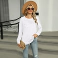 thumbnail image 2 of Bjutir Womens Long Sleeve T Shirt Fall Winter Comfortable Casual Solid Color U Neck Pleated Top White L, 2 of 8