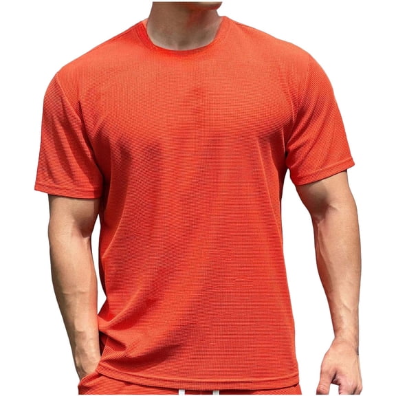LMOIPLI Mens Athletic Shirts Moisture-Wicking Quick Dry Workout Tees Lightweight Crewneck T-Shirts for Running Gym Casual Work Orange M