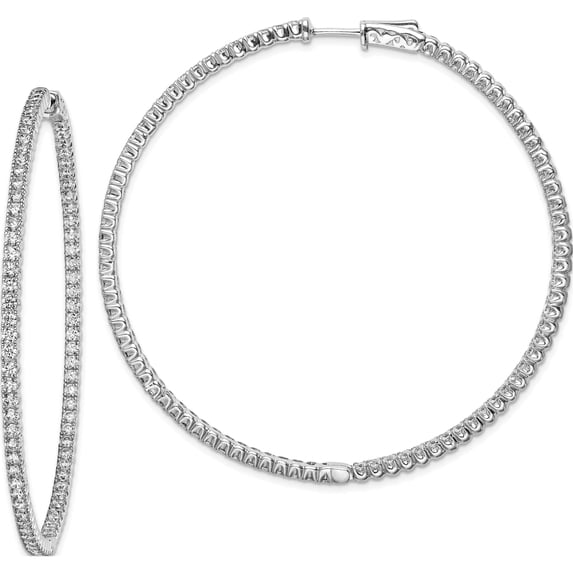 Sterling Silver Rhodium-Plated Cz In And Out Hinged Hoop Earrings (59 X 61) Made Indonesia qe7952