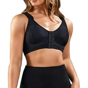 Nebility Women Post-Surgical Sports Support Bra Front Closure with Adjustable Straps Wirefree Racerback(Black Large)