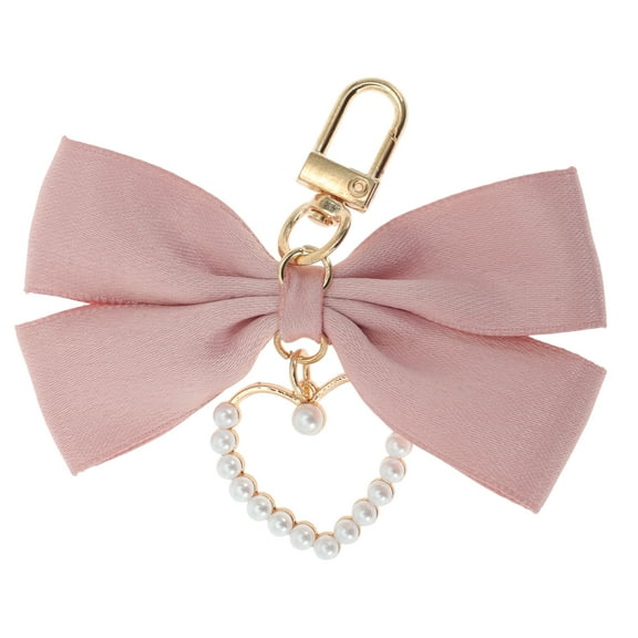 Unique Bargains 1 Pc Handbag Charms Keychains Faux Pearl Heart Bow Bag Accessories Pink