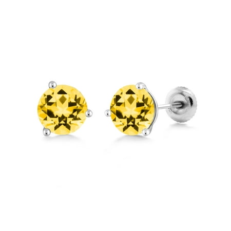 18k Honey - 18K White Gold Martini Stud Earrings Set with Round Honey Topaz from Swarovski