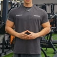 thumbnail image 2 of Men's Muscle Fit Short Sleeve T-Shirts Graphic Tees Athletic Bodybuilding Shirt Casual Workout Fitness Training Tops Summer Lightweight Breathable Activewear, 2 of 4