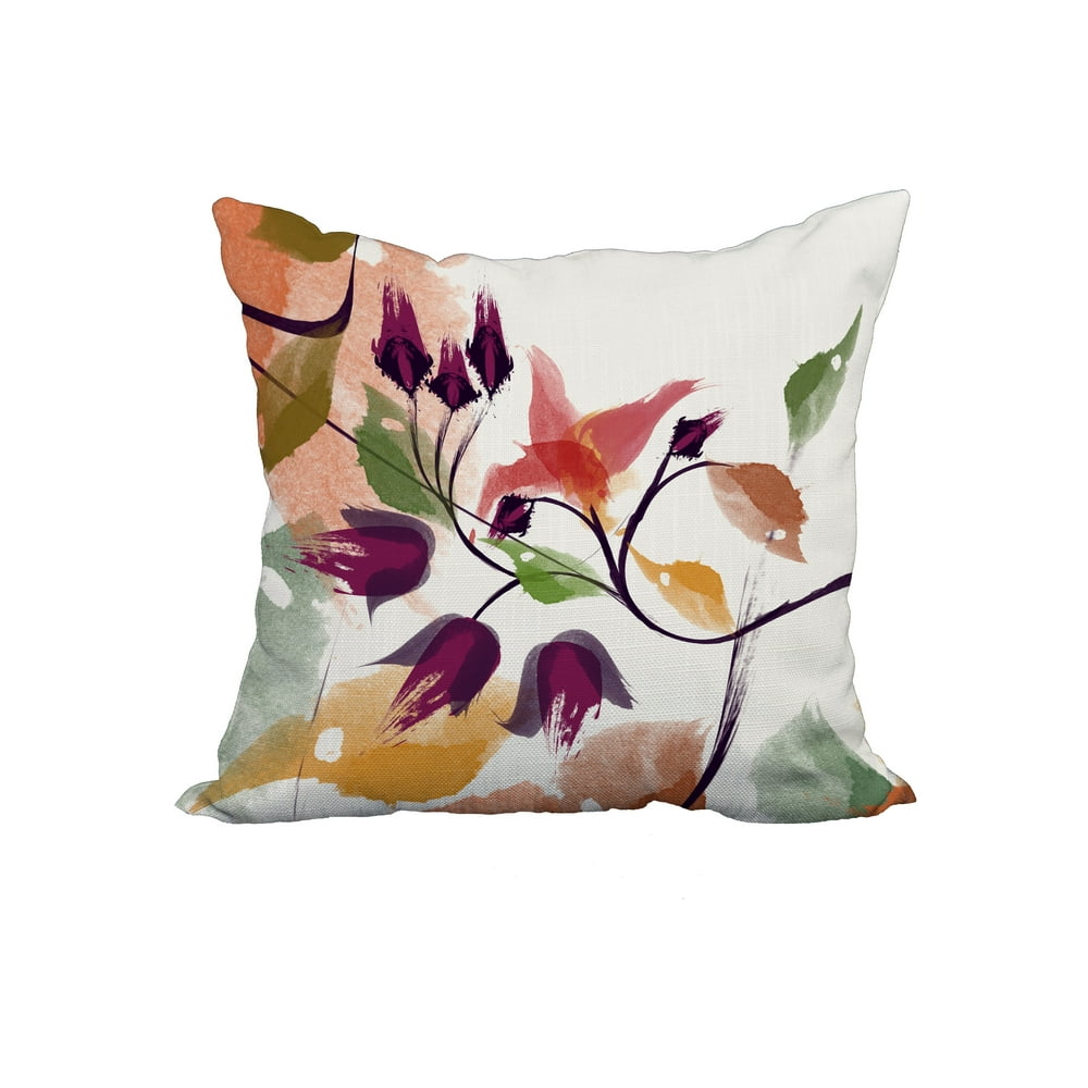 18 x 18 Inch Red Floral Print Decorative Polyester Throw Pillow with a