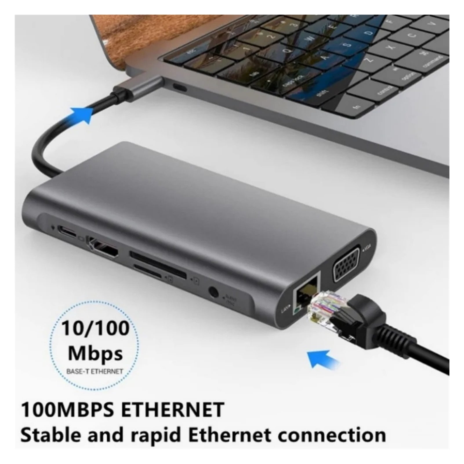 11 in 1 USB C Hub Compatible 4K Type C to HDMI VGA USB 3.0 2.0 Rj45 with PD 100W TF SD 3.5mm