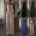 thumbnail image 1 of Women's Casual Solid Color Hollow Strap Top And Wide Leg Pants Two Piece Set Mid Rise Relaxed Fit Perfect for Summer Outfits Beach Vacation or Daily Wear Jumpsuit JASKFLY Army Green XL, 1 of 9
