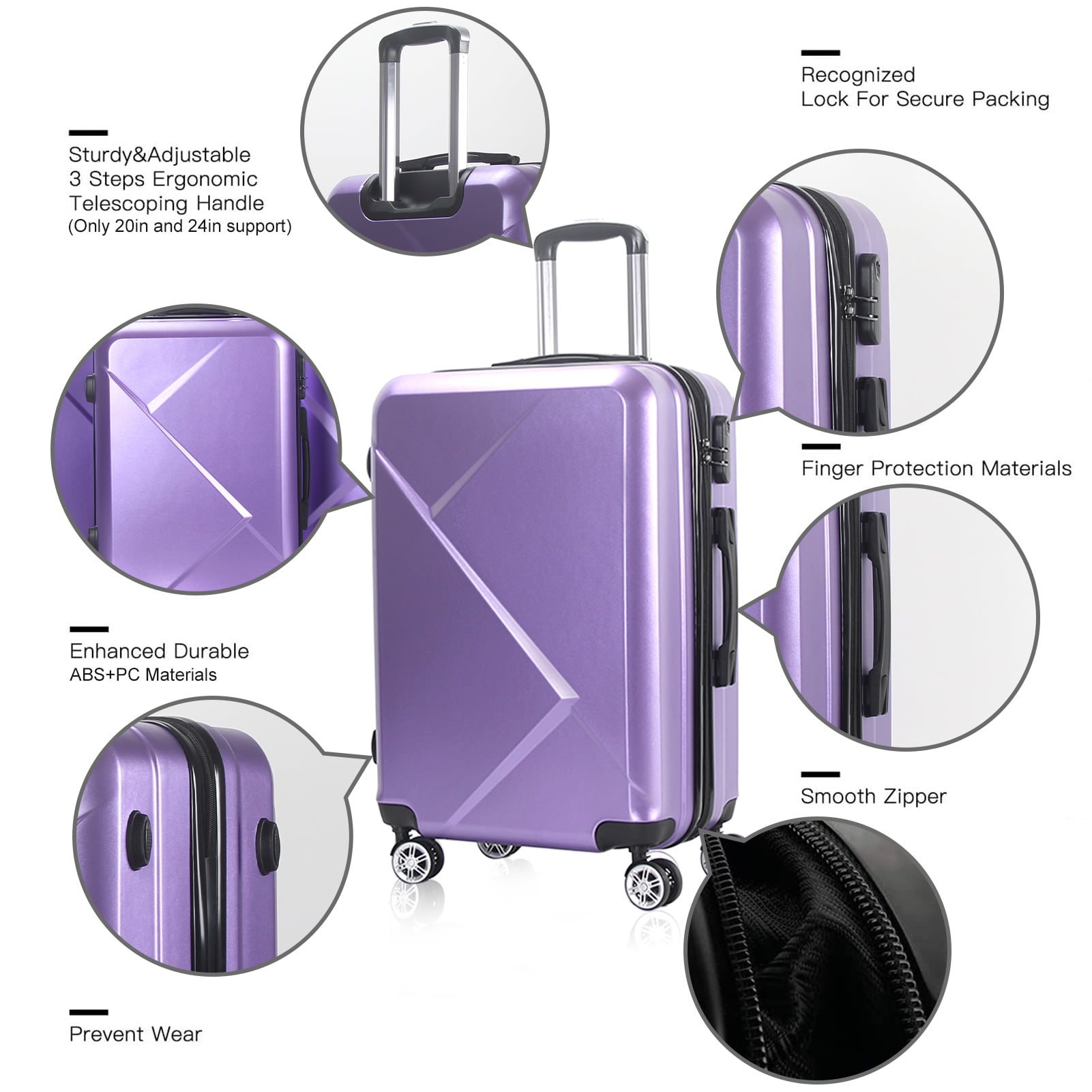 LUGGEX Purple Luggage Sets 3 Piece for Women - Expandable Carry on Luggage  Set w