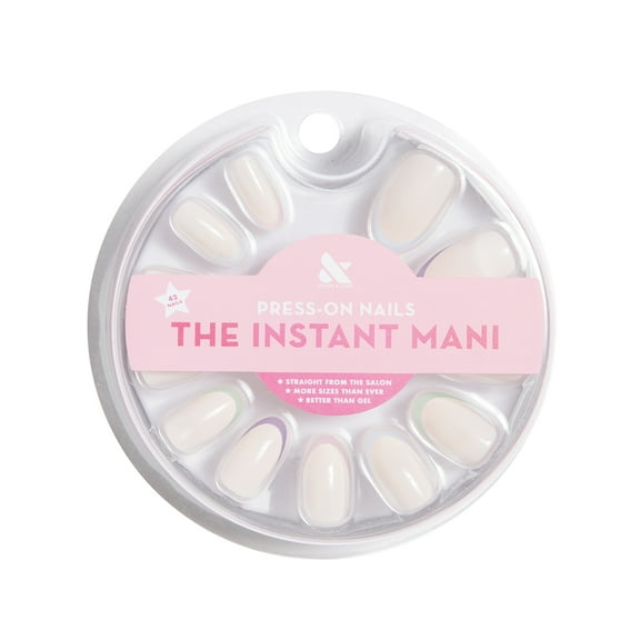 Olive & June Press-on Artificial Nails, Oval Medium, Pastel Rainbow French, Multi-Color, 42 Ct