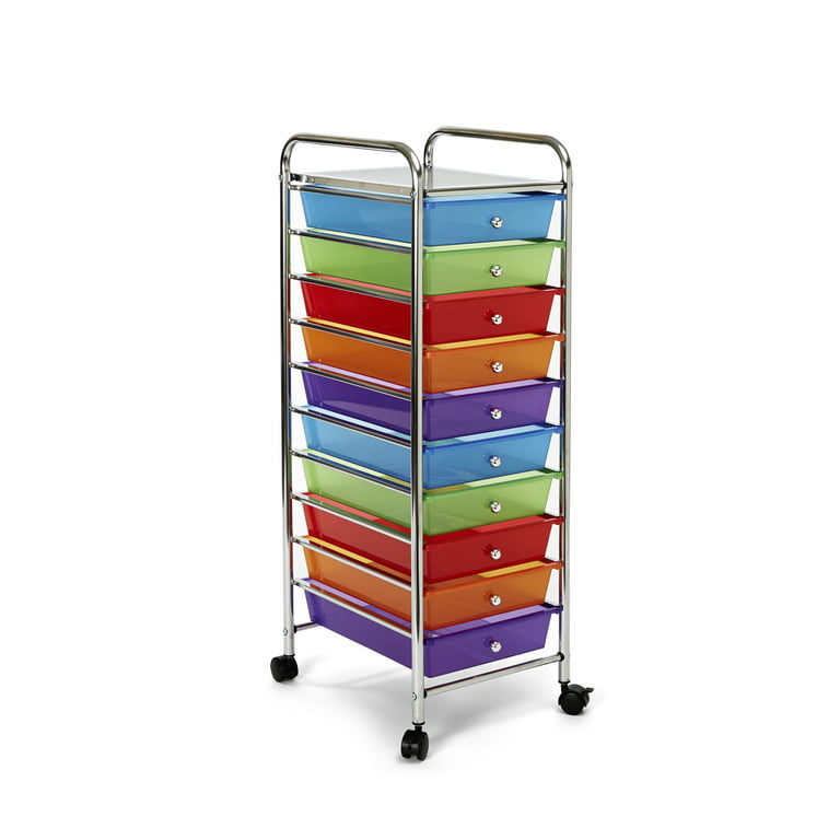 10 Drawer Rolling Storage Cart Plastic Utility Craft Cart with Drawer and  Wheels