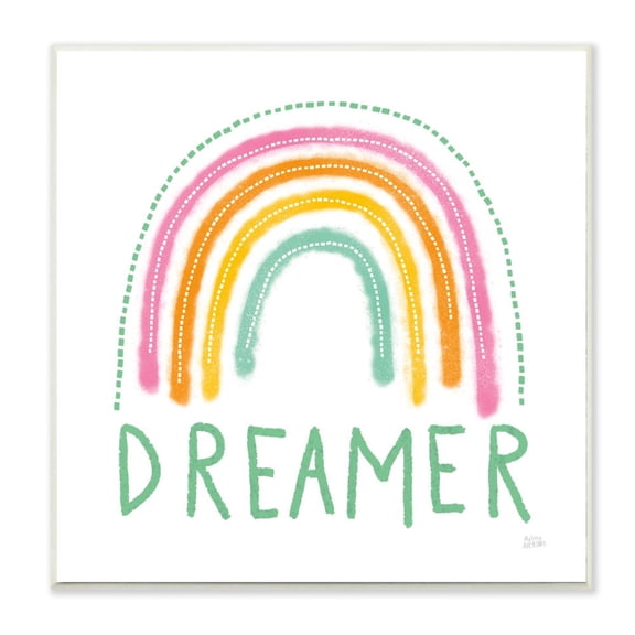 Stupell Industries Dreamer Text Dotted Line Rainbow Girl Inspirational Phrase Graphic Art Unframed Art Print Wall Art, 12x12, by Melissa Averinos
