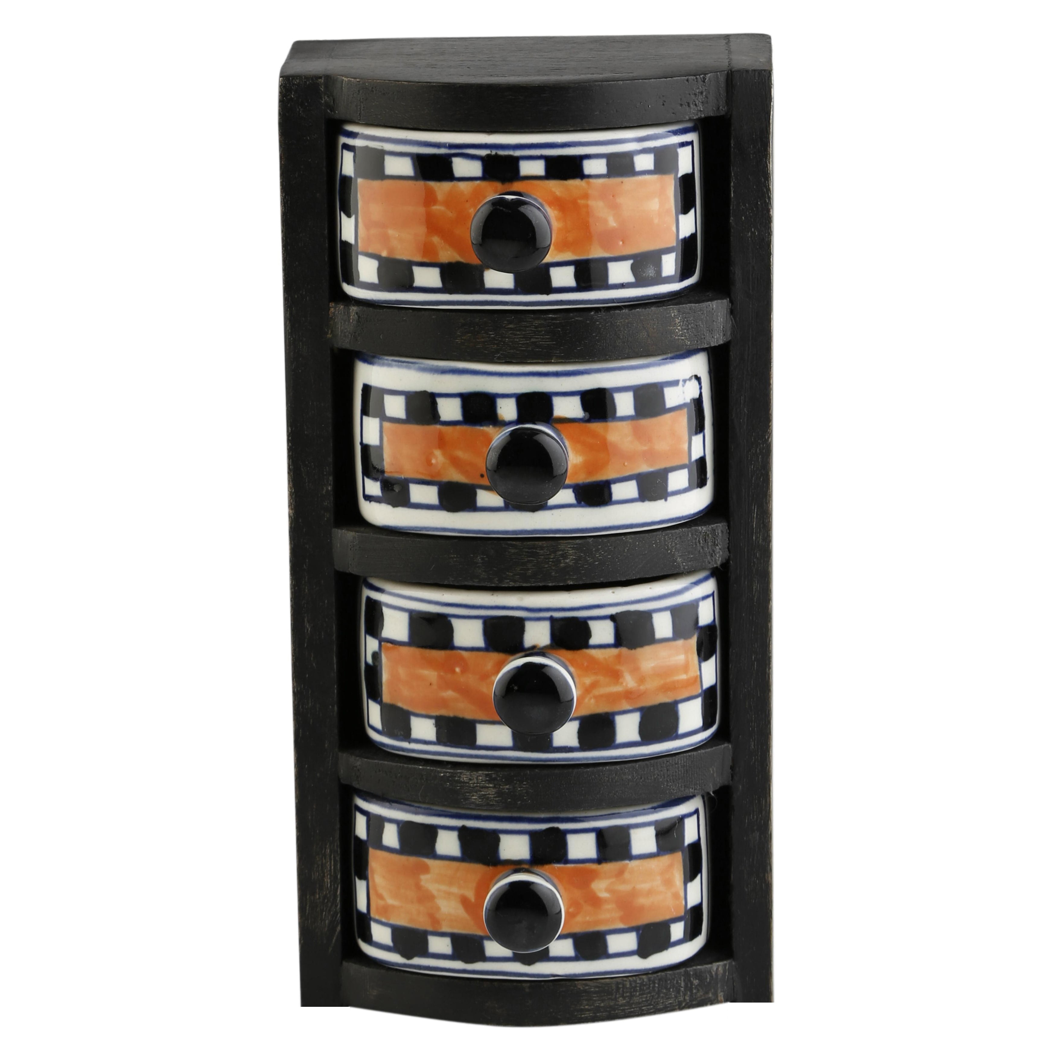 KINDWER Curios 4 Drawer Black Wood Apothecary Chest