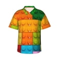 thumbnail image 1 of Fotbe Colorful Building Blocks Camisa Hawaiana para Hombre Unisex – Camisa Casual de Verano con Botones de Manga Corta de Algodón y Lino,Medium, 1 of 7