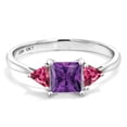 thumbnail image 2 of Gem Stone King 10K White Gold Purple Amethyst and Pink Tourmaline 3 Stone Engagement Ring for Women (0.97 Cttw, Gemstone February Birthstone, Princess Center 5MM, Trillion 3.5MM, Size 6.5), 2 of 5