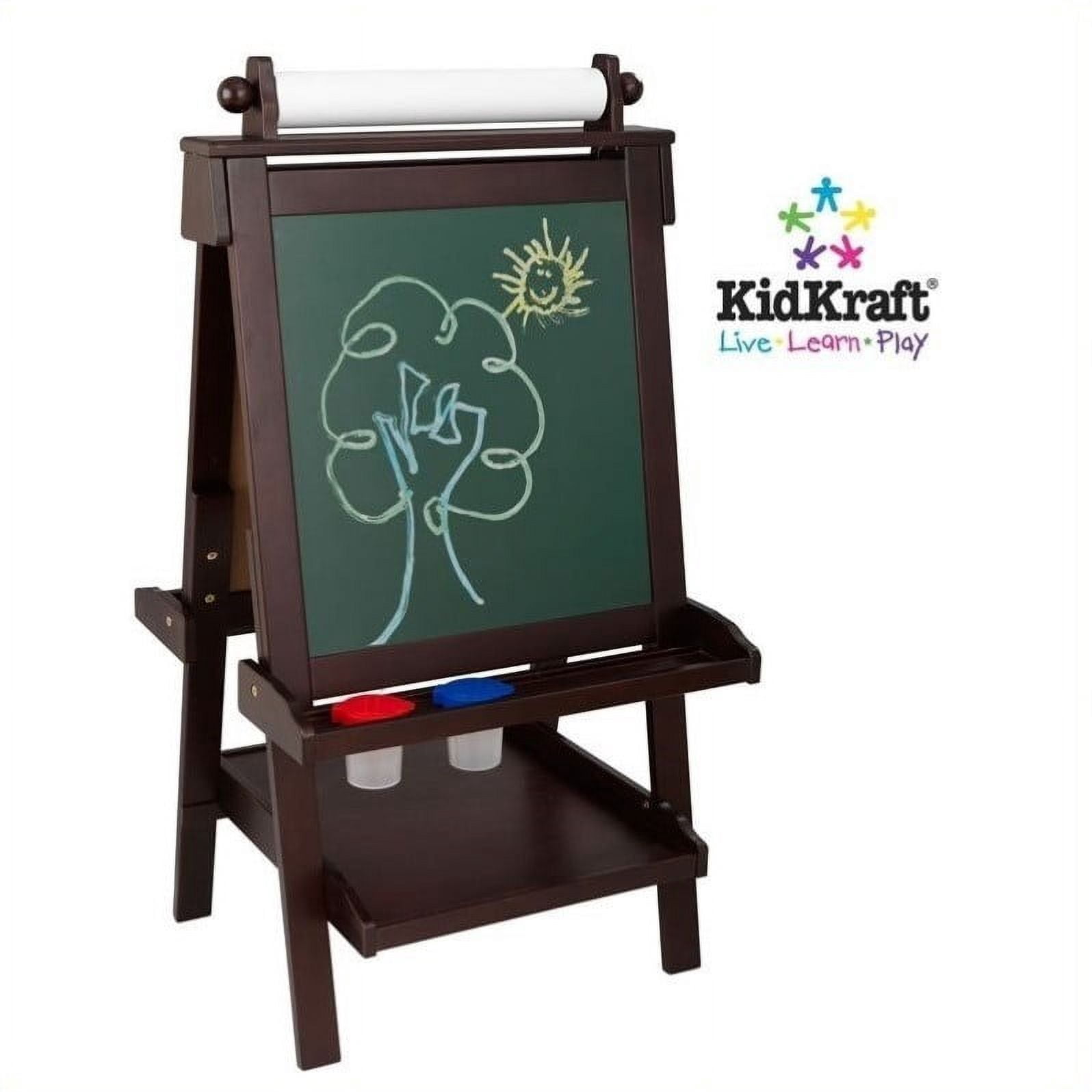 KidKraft Deluxe Wood Easel with Chalkboard, Dry Erase, Paper Roll & Paint Cups - Espresso