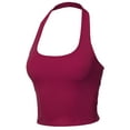 thumbnail image 2 of A2Y Women's Halter Neck Heavy Rib Rayon Spandex Crop Top Magenta S, 2 of 6